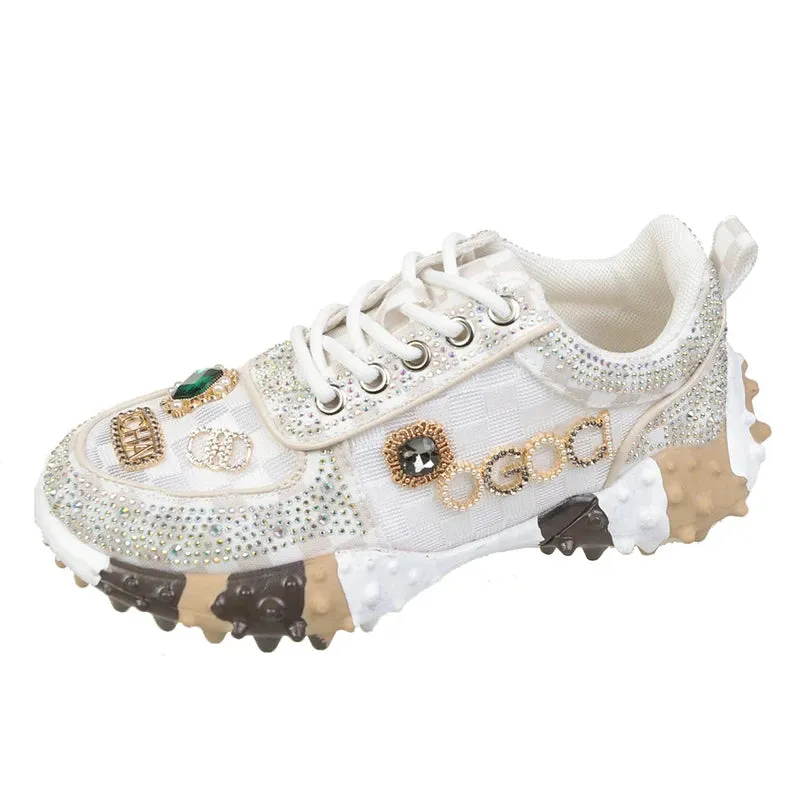 Women's Breathable Low Top Lace Up sneakers Casual Water Diamond Luxury Shoes
