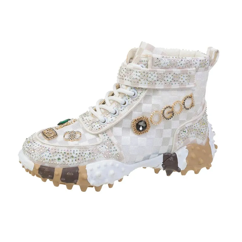 Women's Breathable Low Top Lace Up sneakers Casual Water Diamond Luxury Shoes