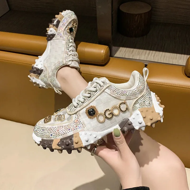 Women's Breathable Low Top Lace Up sneakers Casual Water Diamond Luxury Shoes