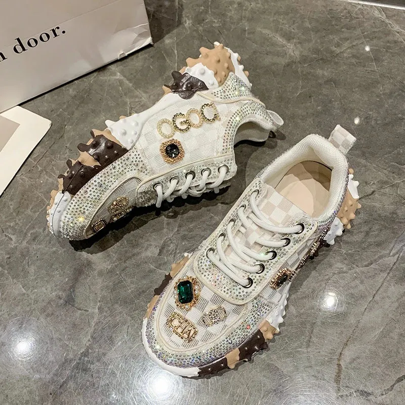 Women's Breathable Low Top Lace Up sneakers Casual Water Diamond Luxury Shoes