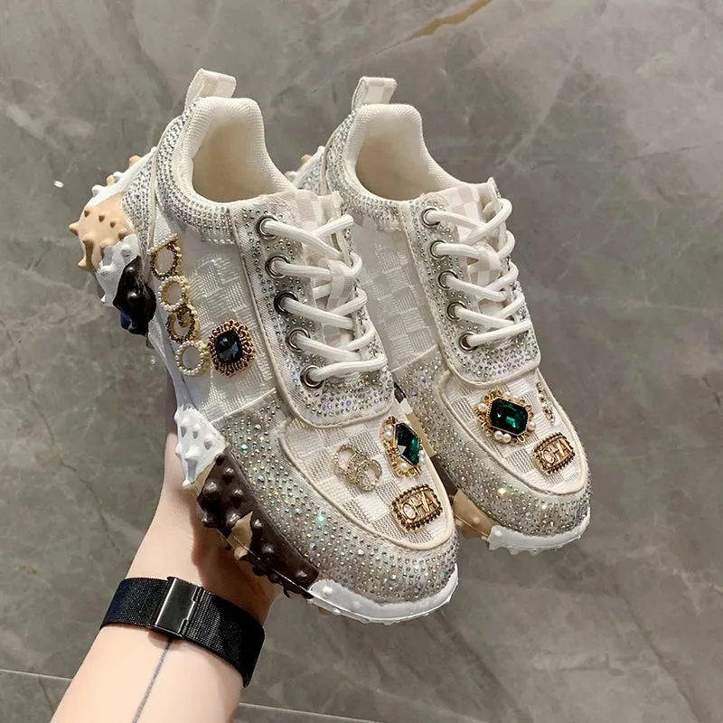 Women's Breathable Low Top Lace Up sneakers Casual Water Diamond Luxury Shoes