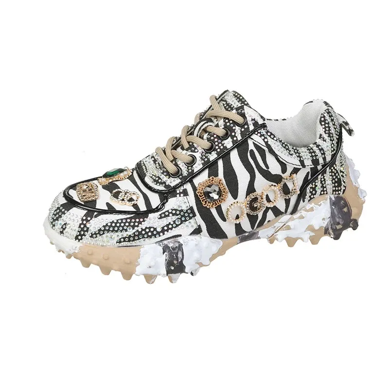 Women's Breathable Low Top Lace Up sneakers Casual Water Diamond Luxury Shoes